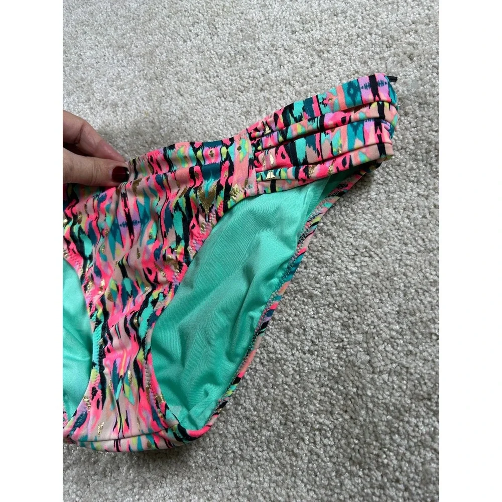 Shade & Shore Women's Swimwear Bottom S Pink Multi Color Gold Detail‎